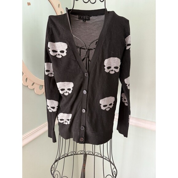 POL black SKULL cardigan Sweater - size S- RockaBilly goth Rocker biker Chic - Picture 1 of 4